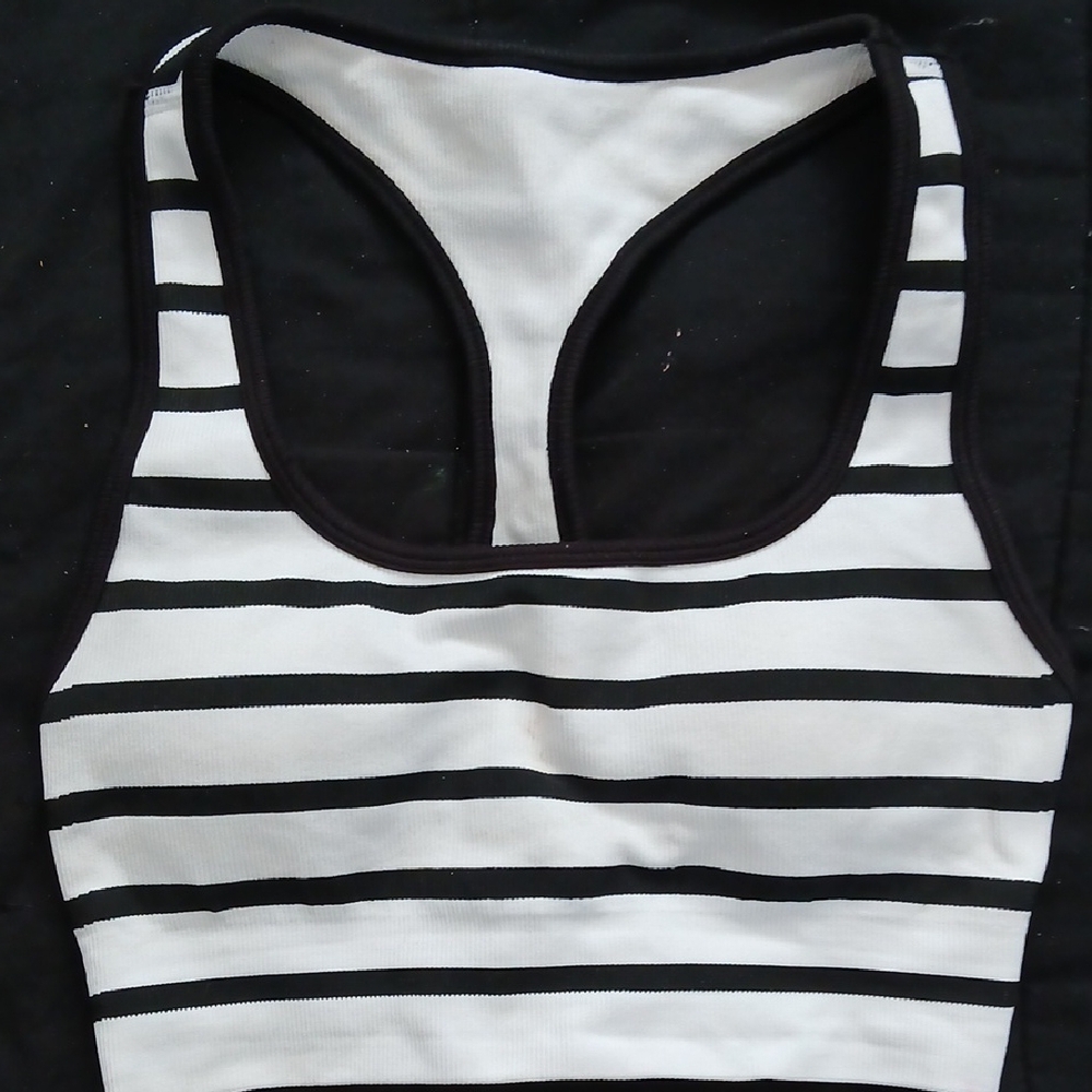 Striped Black and White Women's Sports Bra